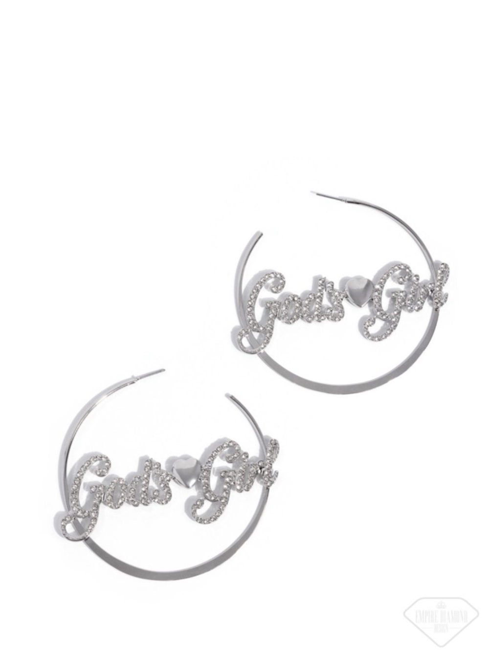 E-101 Silver 'Gods Girl' Script Hoop Earrings